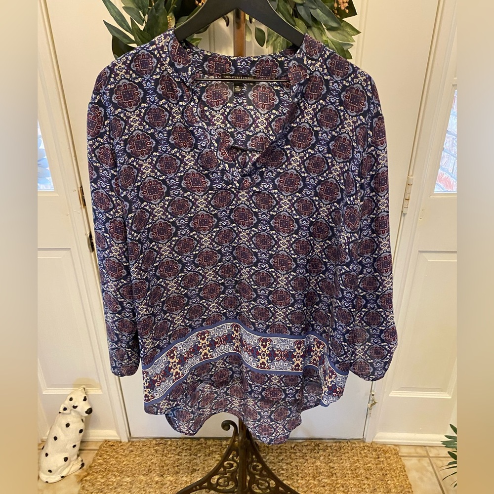 Signature Studio Mixed Floral Print V Neck Top LS 2X